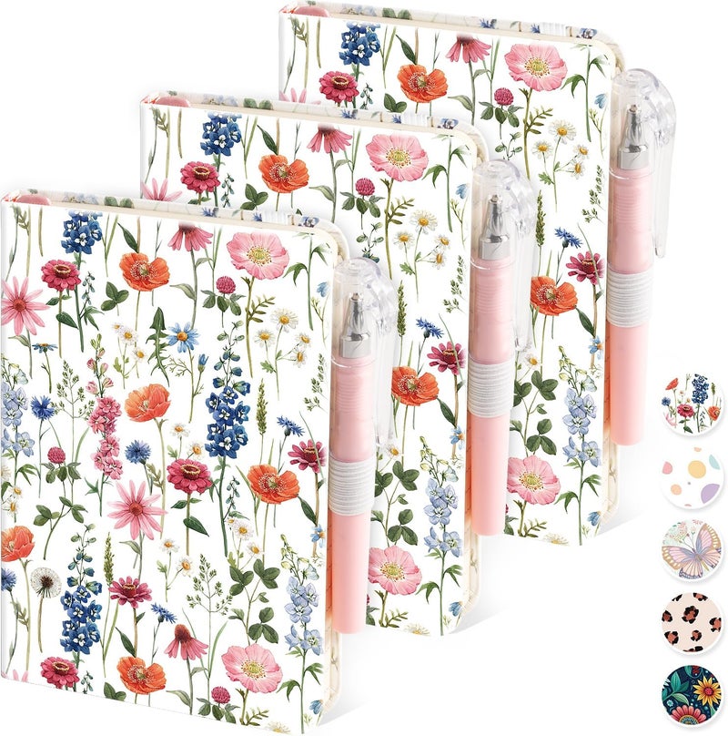 NIRMIRO (3 Pack) Small Notebook Pocket Journal for Women, A6 (3.7" x 5.7") Aesthetic Floral Mini Notebook with Pen, Leather Lined Note Book with 400 Pages 100 GSM Thick Paper, Gift for Women Girls - Image 1